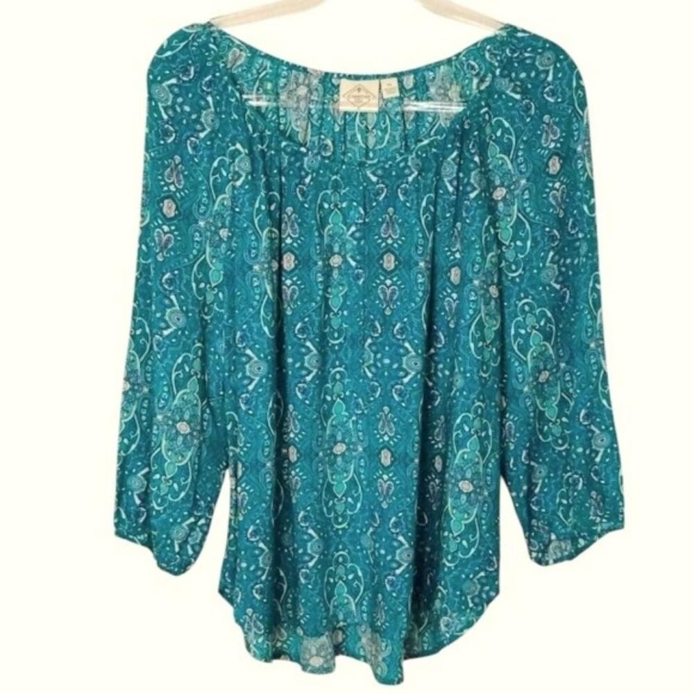 St. John's Bay Paisely Turquoise Top Blouse Size LP Tunic